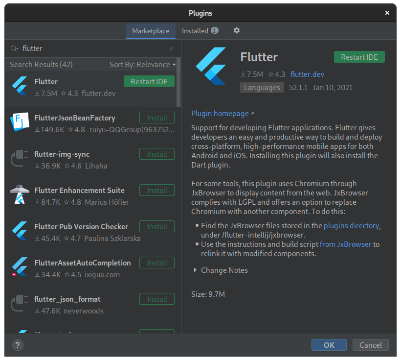 flutter plugin requires ide restart