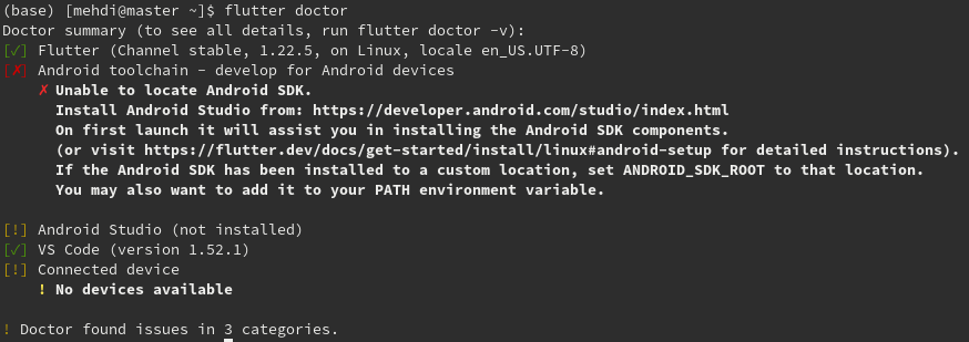 flutter doctor after vs code Flutter extension was installed