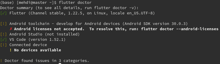 flutter doctor no licenses